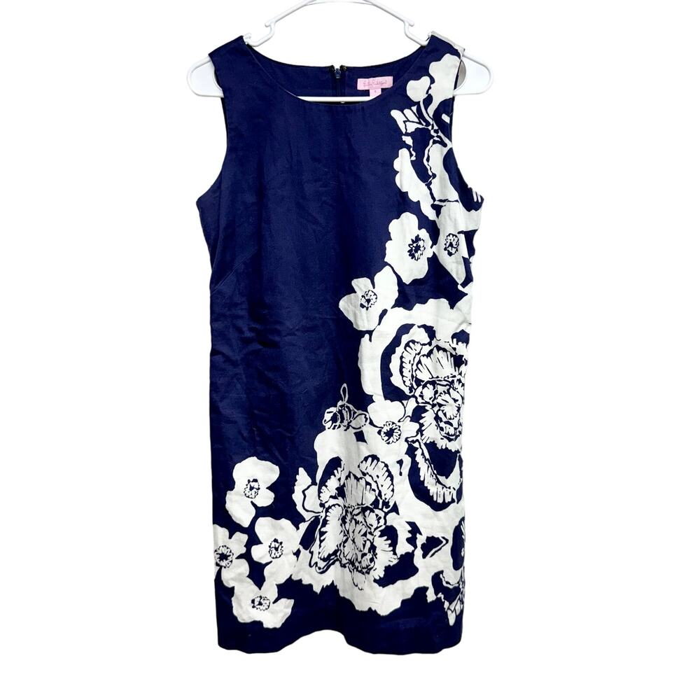 Lilly Pulitzer Women Blue &‎ White Floral Mini Sleeveless Dress Size 4